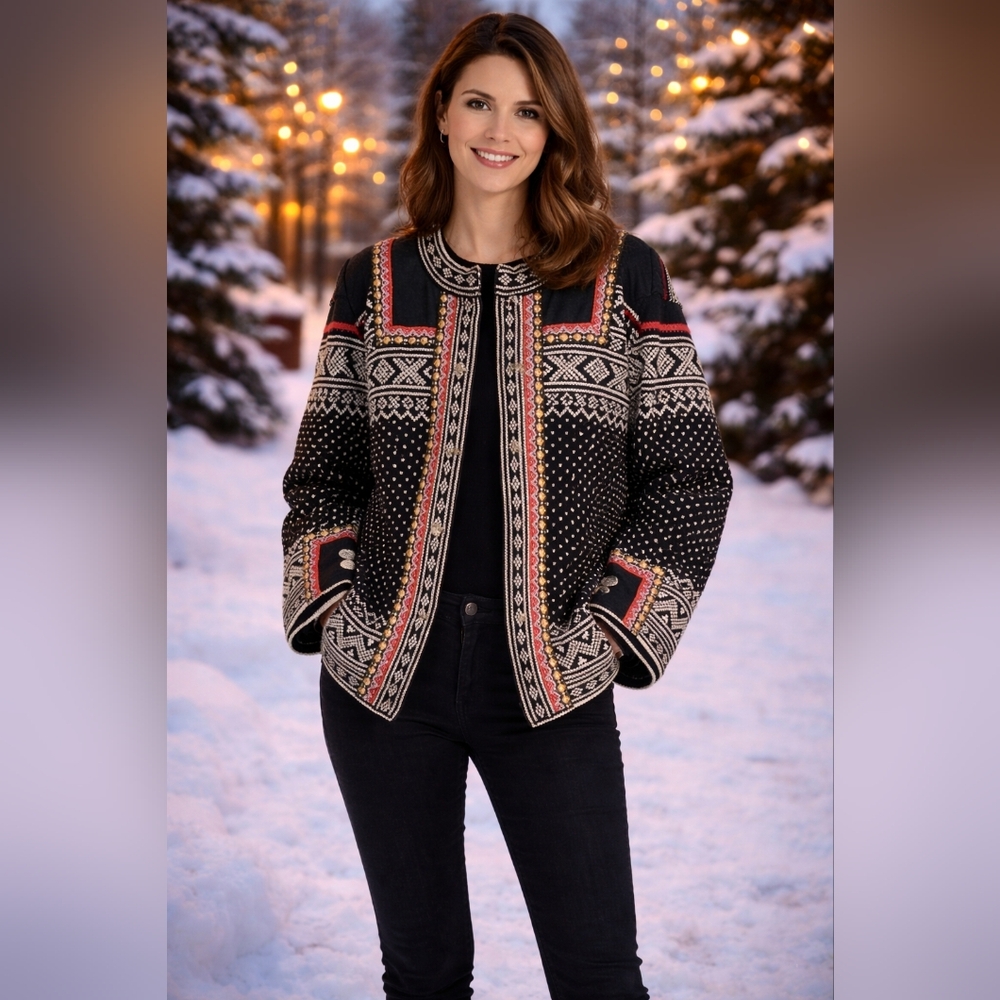 Skjaeveland Norway Wool Cardigan Ski Style Nordic Sweater M/L